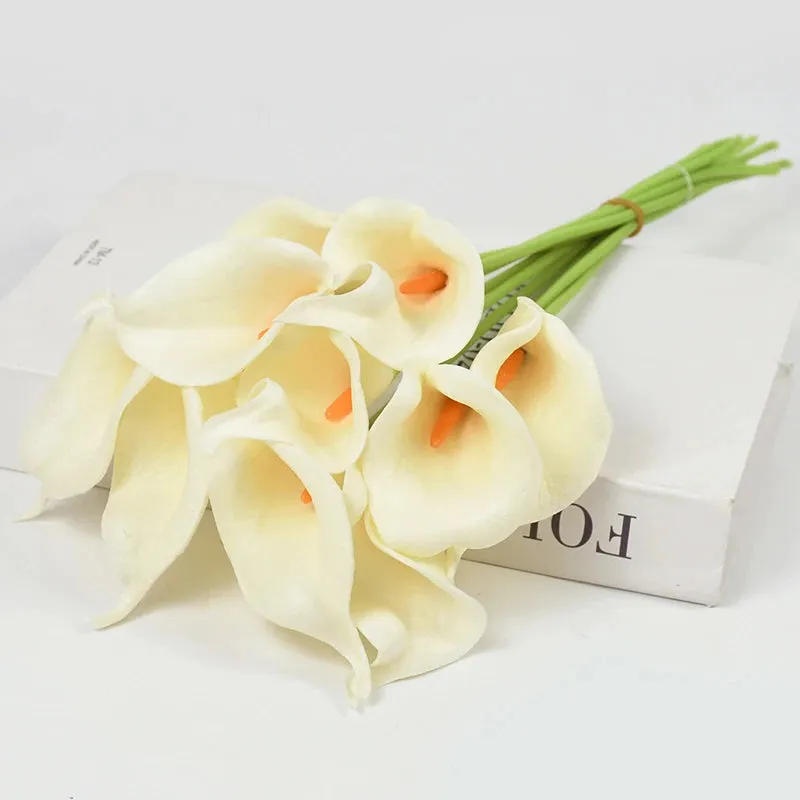 5/10Piece Real Touch Lily Artificial Flowers White Wedding Bouquet Bridal Shower Party Home Flower Decoration Fake Flowers
