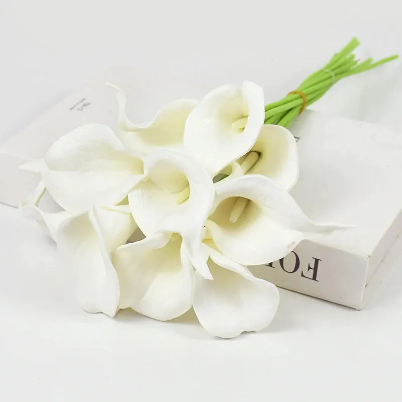 5/10Piece Real Touch Lily Artificial Flowers White Wedding Bouquet Bridal Shower Party Home Flower Decoration Fake Flowers