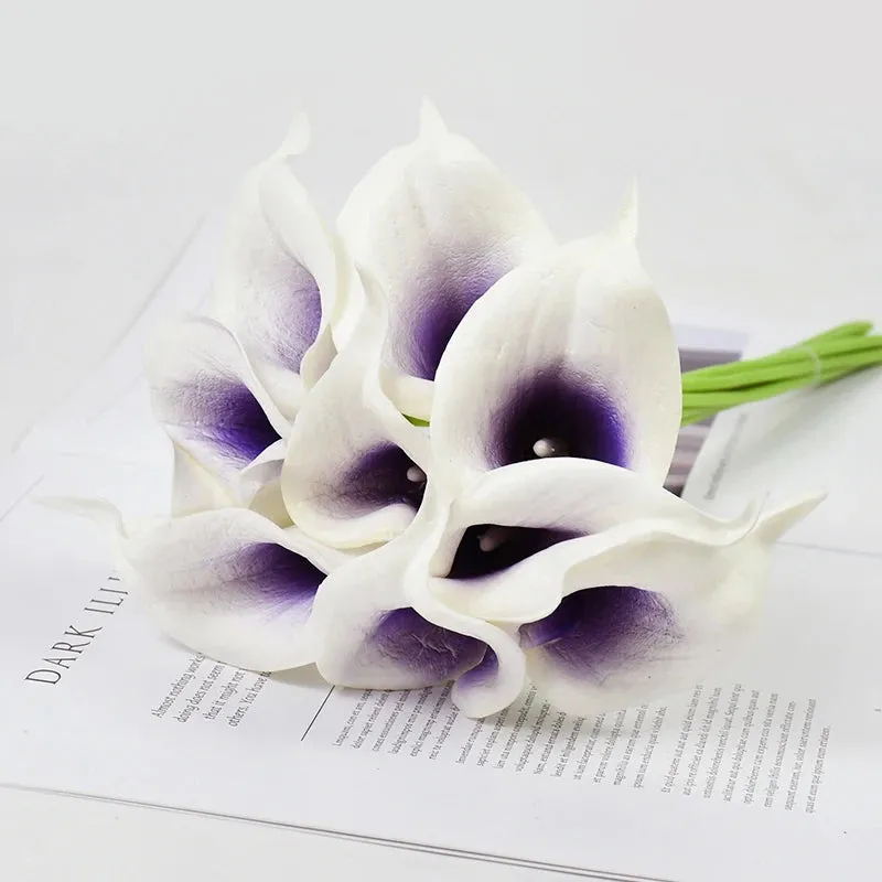 5/10Piece Real Touch Lily Artificial Flowers White Wedding Bouquet Bridal Shower Party Home Flower Decoration Fake Flowers