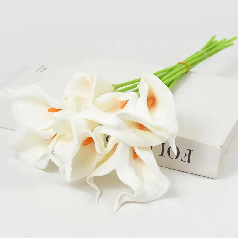 5/10Piece Real Touch Lily Artificial Flowers White Wedding Bouquet Bridal Shower Party Home Flower Decoration Fake Flowers