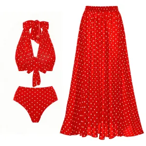 84Volt  Polka dot mesh breathable halter neck Print Bikini Swimsuit Set - As shown / S