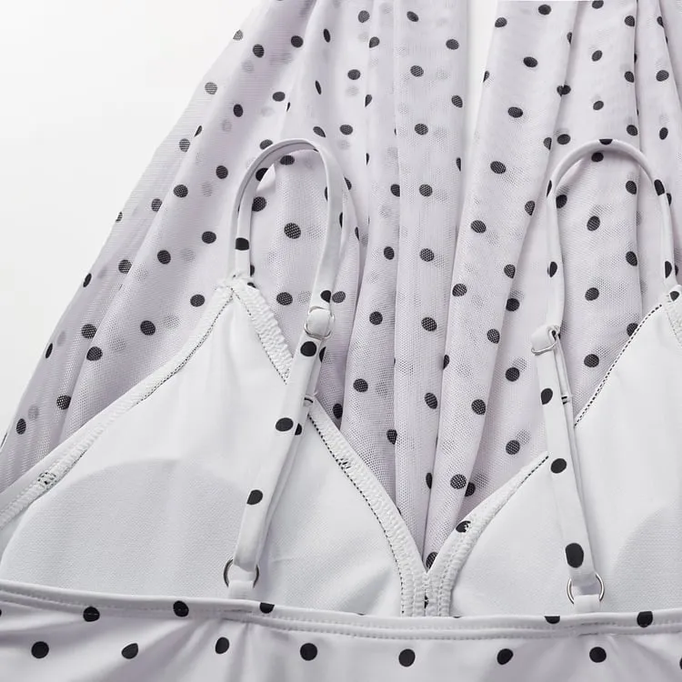 84Volt  Polka dot mesh breathable halter neck Print One Piece Swimsuit Set - As shown / S
