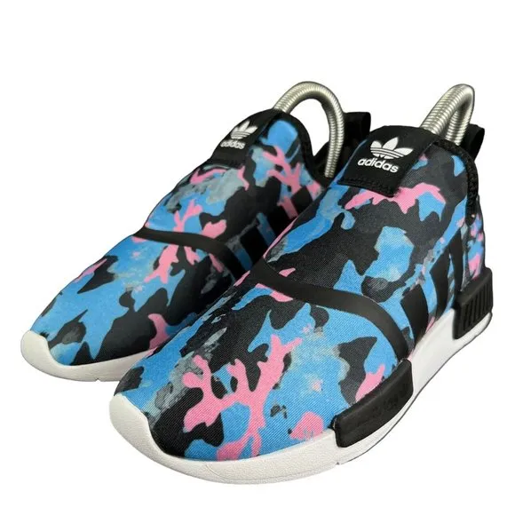Adidas NMD 360 C Black Blue Pink Camo Slip-On Shoes HP9663 Youth Sizes 12 - 3