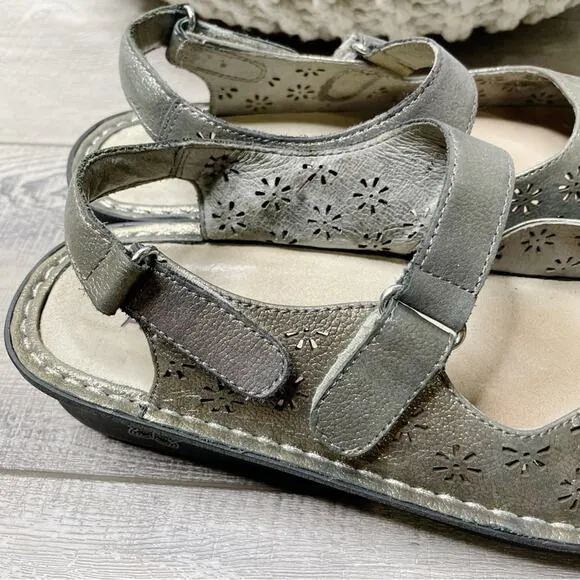 Alegria Jemma Metallic Perforated Leather Crossover Mary Jane Pewter Size 38