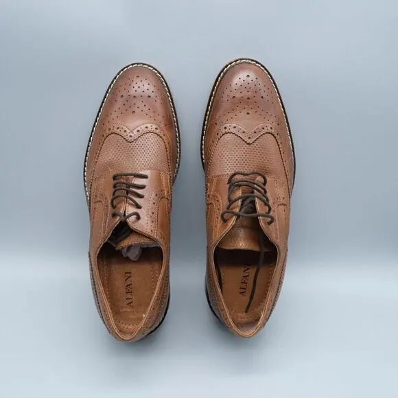 Alfani Tyler Wing-Tip Derby Oxfords Dark Tan Leather Shoes Men's Size 8.5M