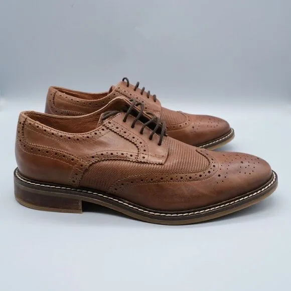 Alfani Tyler Wing-Tip Derby Oxfords Dark Tan Leather Shoes Men's Size 8.5M
