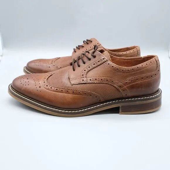 Alfani Tyler Wing-Tip Derby Oxfords Dark Tan Leather Shoes Men's Size 8.5M