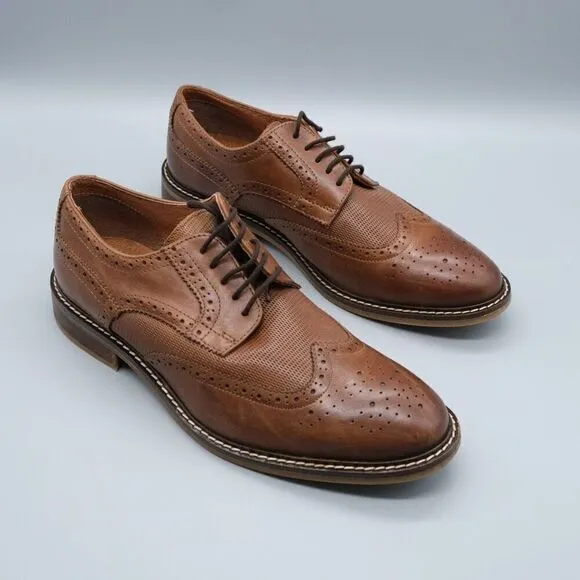 Alfani Tyler Wing-Tip Derby Oxfords Dark Tan Leather Shoes Men's Size 8.5M