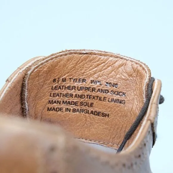 Alfani Tyler Wing-Tip Derby Oxfords Dark Tan Leather Shoes Men's Size 8.5M