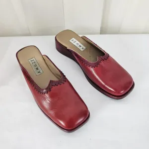 Amuze from Anthropologie Red Leather Slip-On Clog Shoes Square Toe Scalloped 6