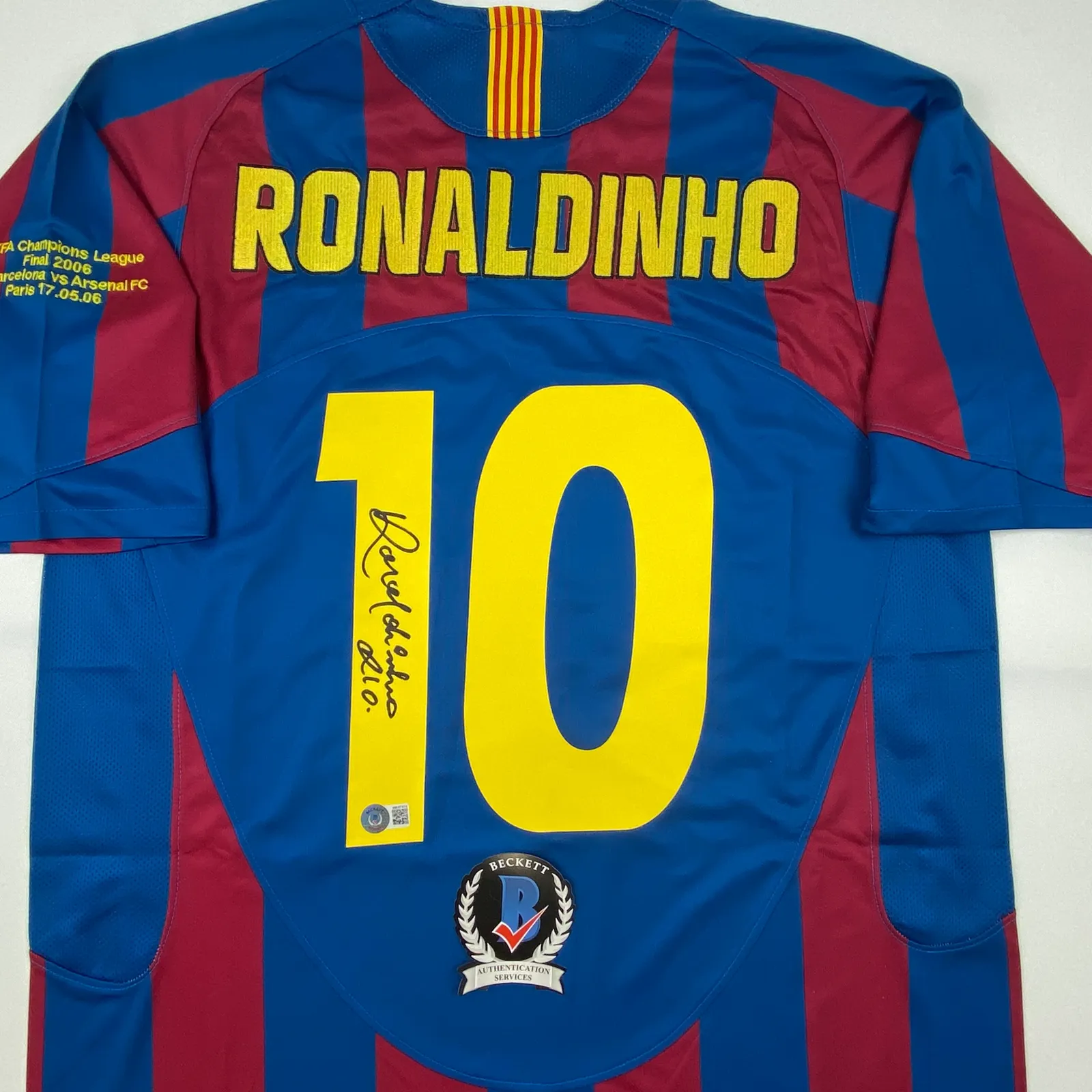 Autographed/Signed RONALDINHO FC Barcelona Blue Soccer Jersey Beckett BAS COA