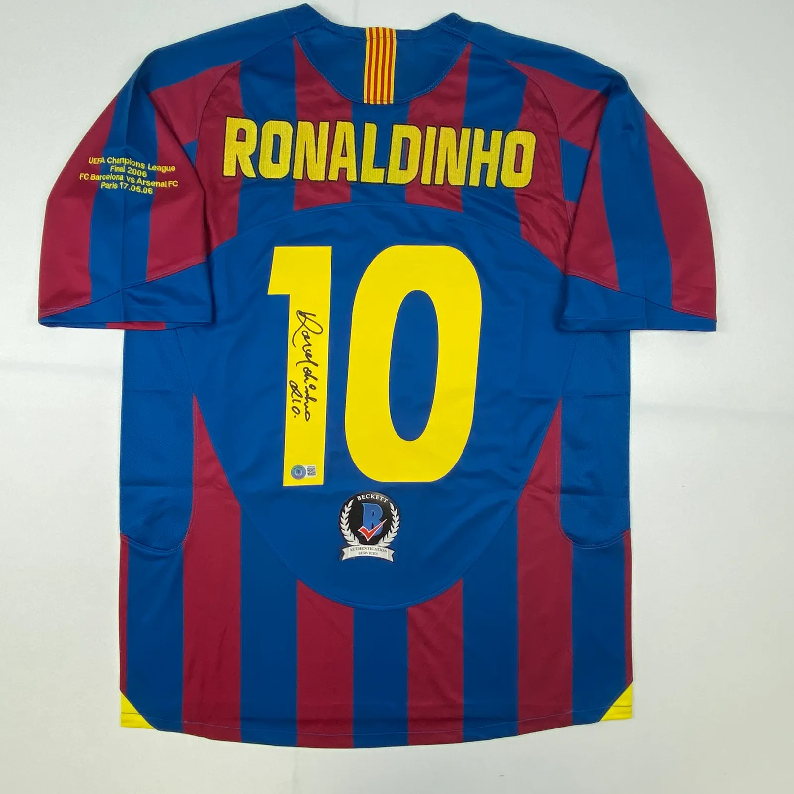 Autographed/Signed RONALDINHO FC Barcelona Blue Soccer Jersey Beckett BAS COA