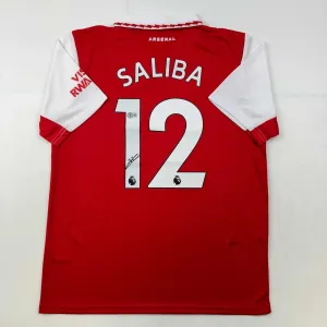 Autographed/Signed William Saliba Arsenal Red Soccer Jersey Beckett BAS COA