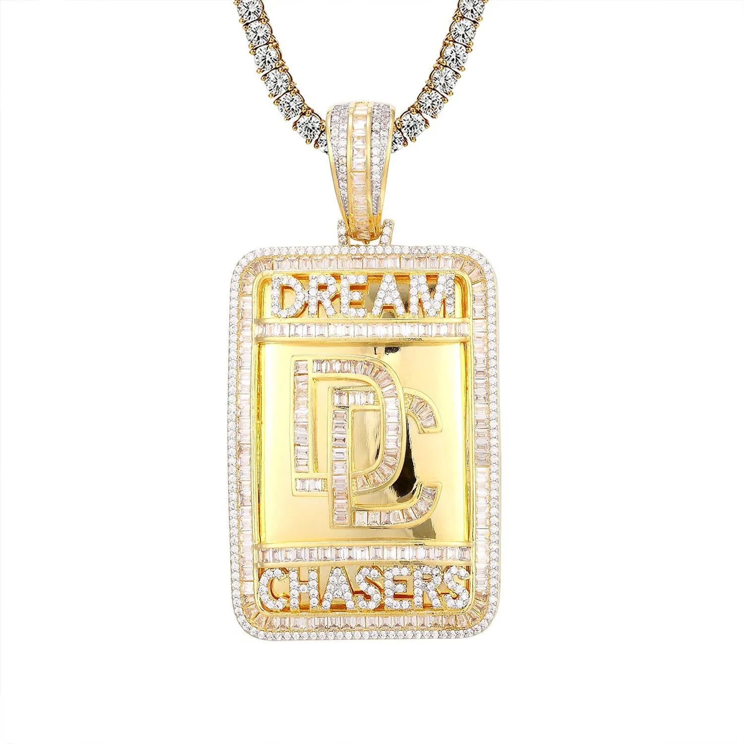 Baguette Dream Chaser Dog Tag Gold Tone Hip Hop Pendant