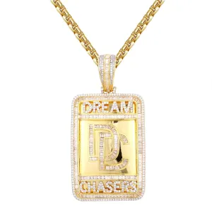 Baguette Dream Chaser Dog Tag Gold Tone Hip Hop Pendant