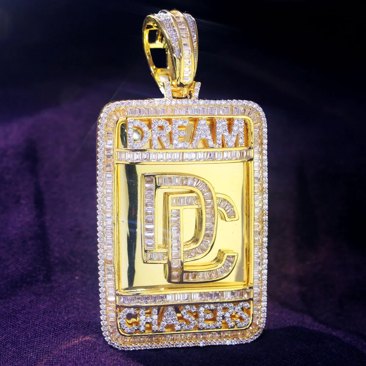 Baguette Dream Chaser Dog Tag Gold Tone Hip Hop Pendant