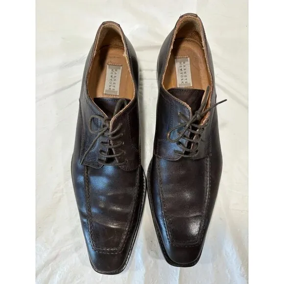 Barneys New York Mens 11 M Brown Leather Square Toe Oxfords Dress Shoes Italy