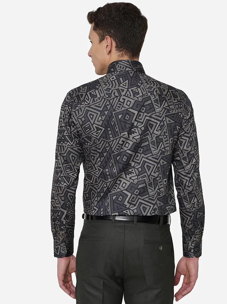 Black & Grey Printed Slim Fit Party Wear Shirt | JB Studio