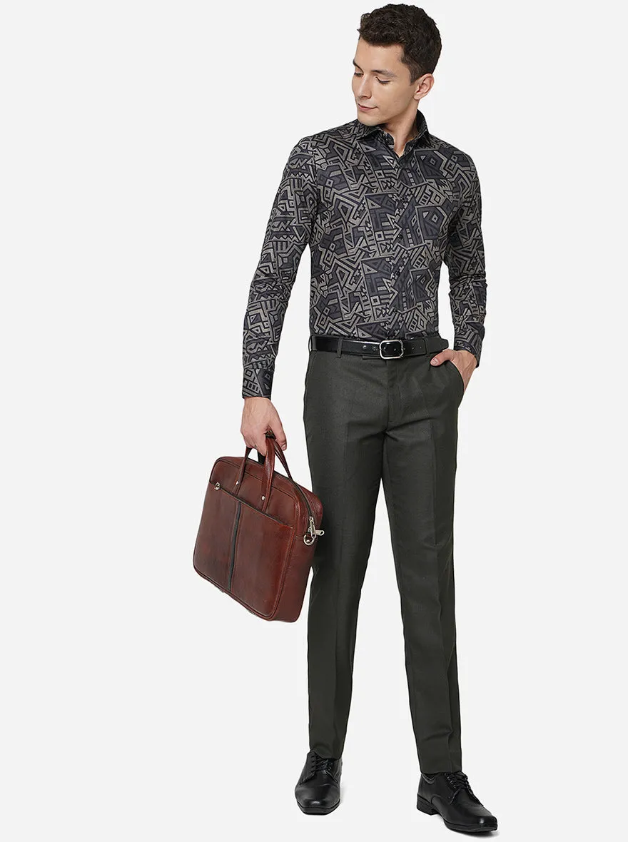 Black & Grey Printed Slim Fit Party Wear Shirt | JB Studio