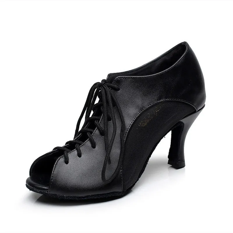 Black Latin Dance Shoes Medium Low Heel Waltz Tango Salsa Dance Shoes Soft Sole  Women's Jazz Dance Boots High Heel