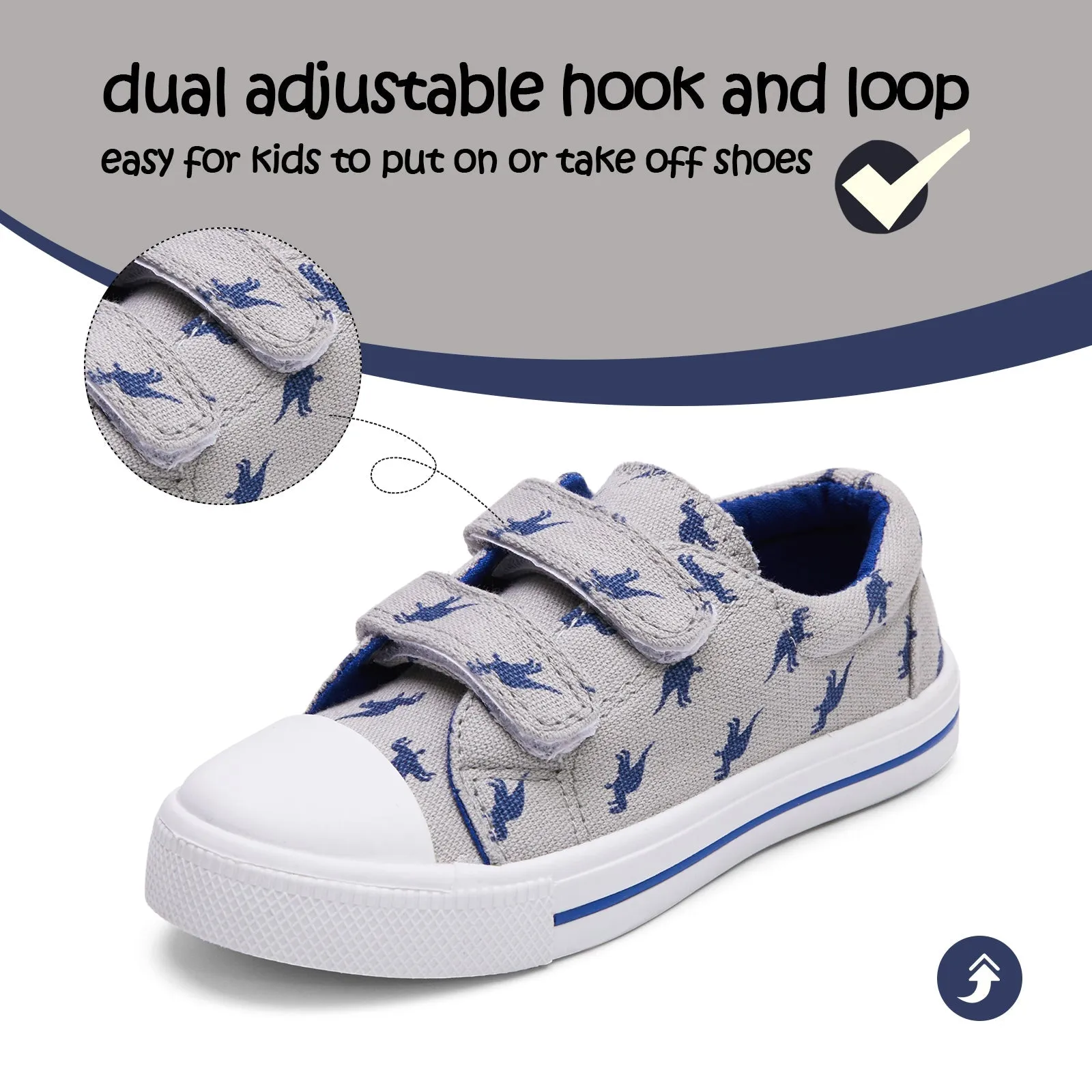 Blue Dinosaur Double Velcro Gray Walking Shoes