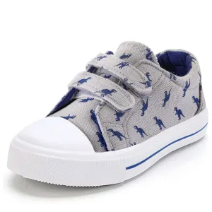 Blue Dinosaur Double Velcro Gray Walking Shoes
