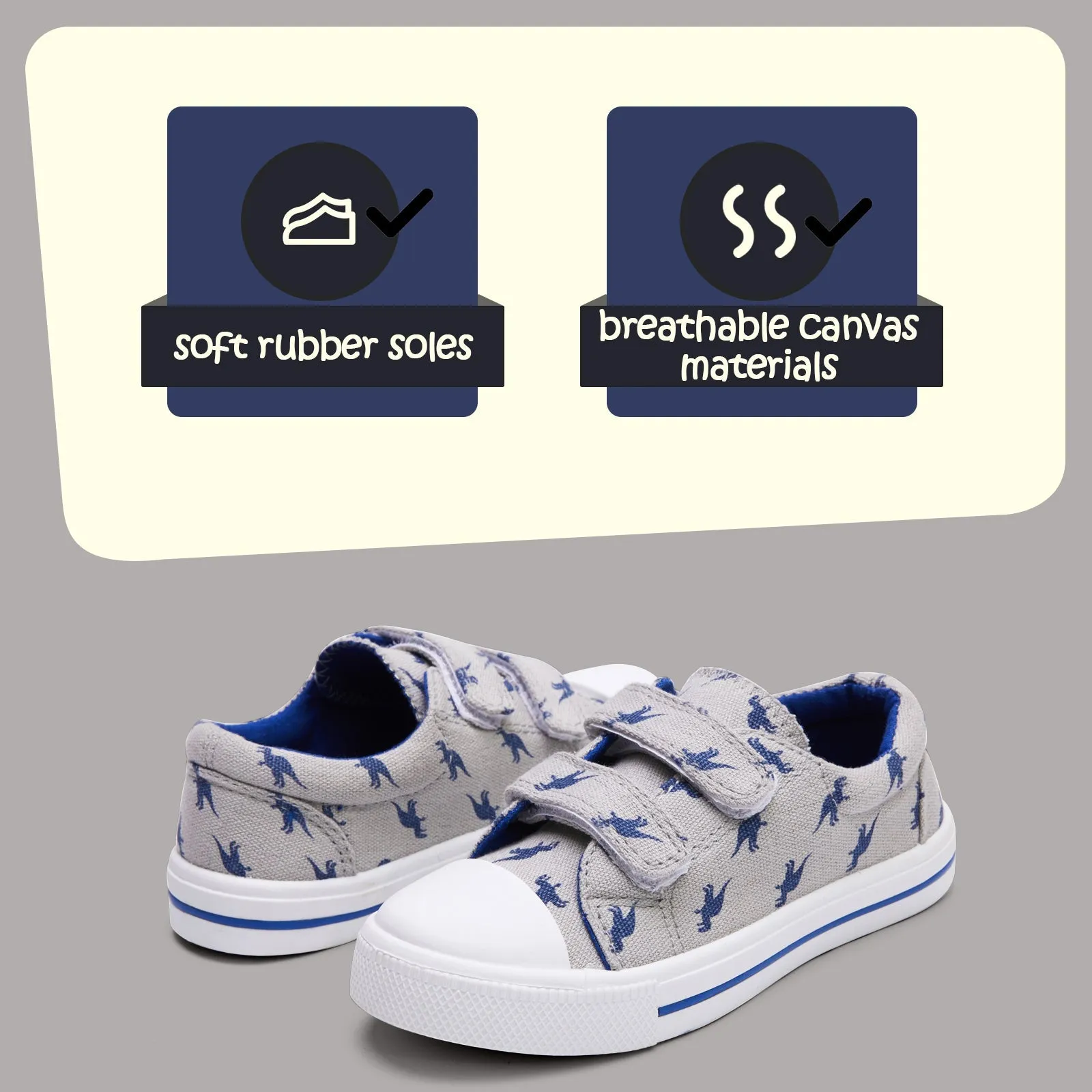 Blue Dinosaur Double Velcro Gray Walking Shoes