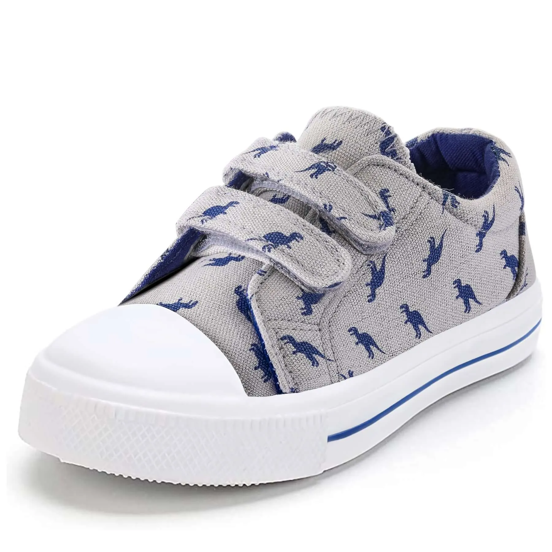 Blue Dinosaur Double Velcro Gray Walking Shoes