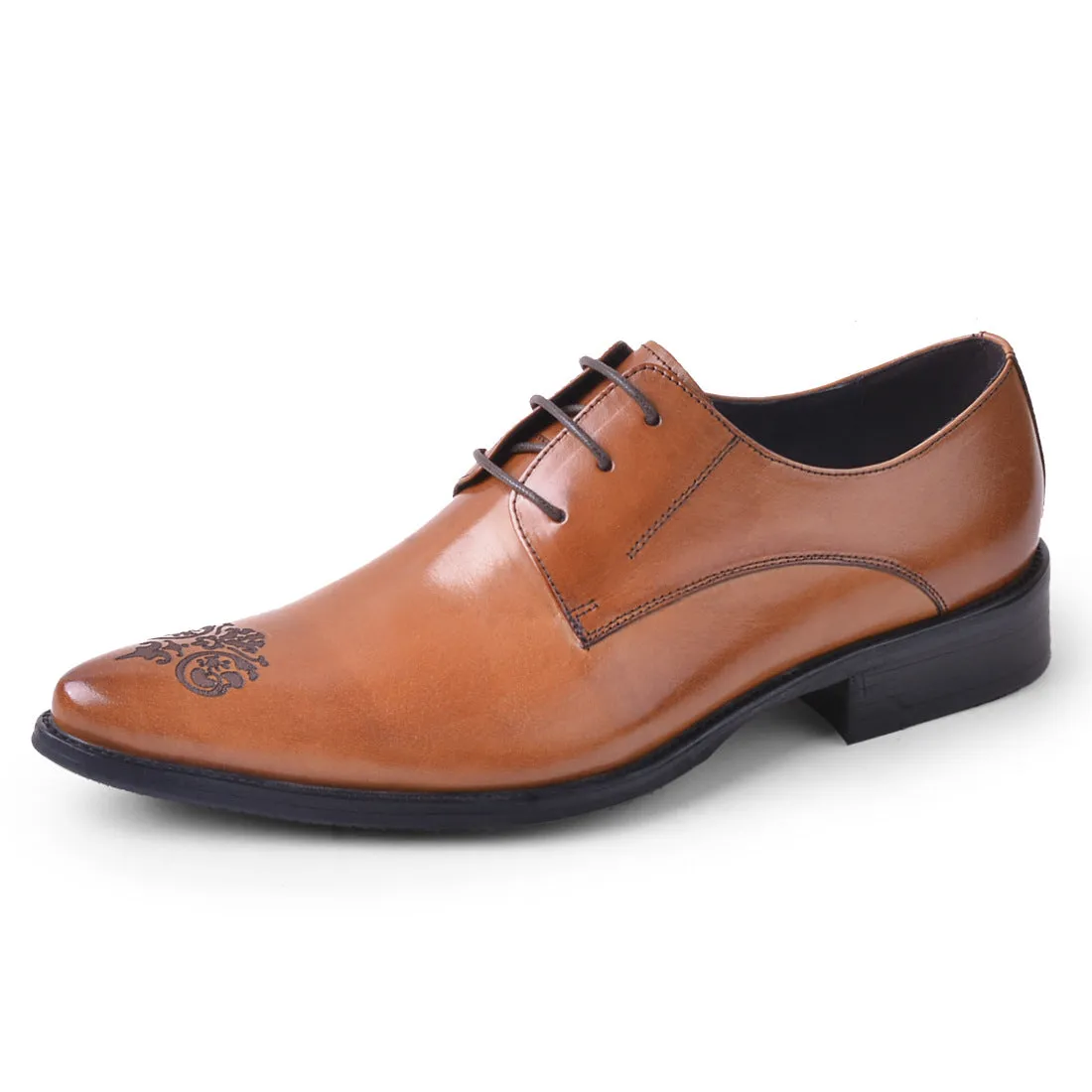 British Business Dress Leather Shoes Men's Breathable Genuine Cattlehide Leather Surface Casual Work Shoes Pointed Toe Carved Men's Shoes25829