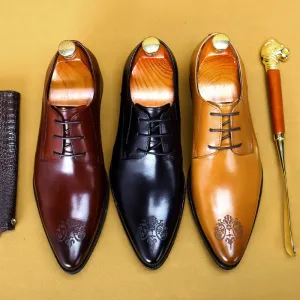 British Business Dress Leather Shoes Men's Breathable Genuine Cattlehide Leather Surface Casual Work Shoes Pointed Toe Carved Men's Shoes25829