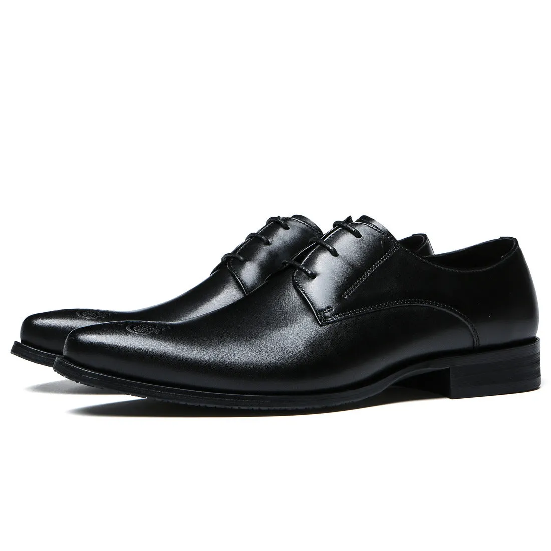 British Business Dress Leather Shoes Men's Breathable Genuine Cattlehide Leather Surface Casual Work Shoes Pointed Toe Carved Men's Shoes25829