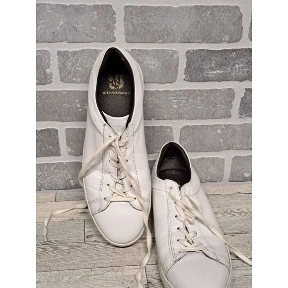 Bruno Magli Mens White Leather Casual Sneakers Shoes Size 10M‎