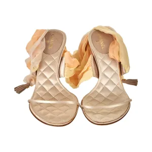 Chanel Baby Pink Quilted Wrap Heels