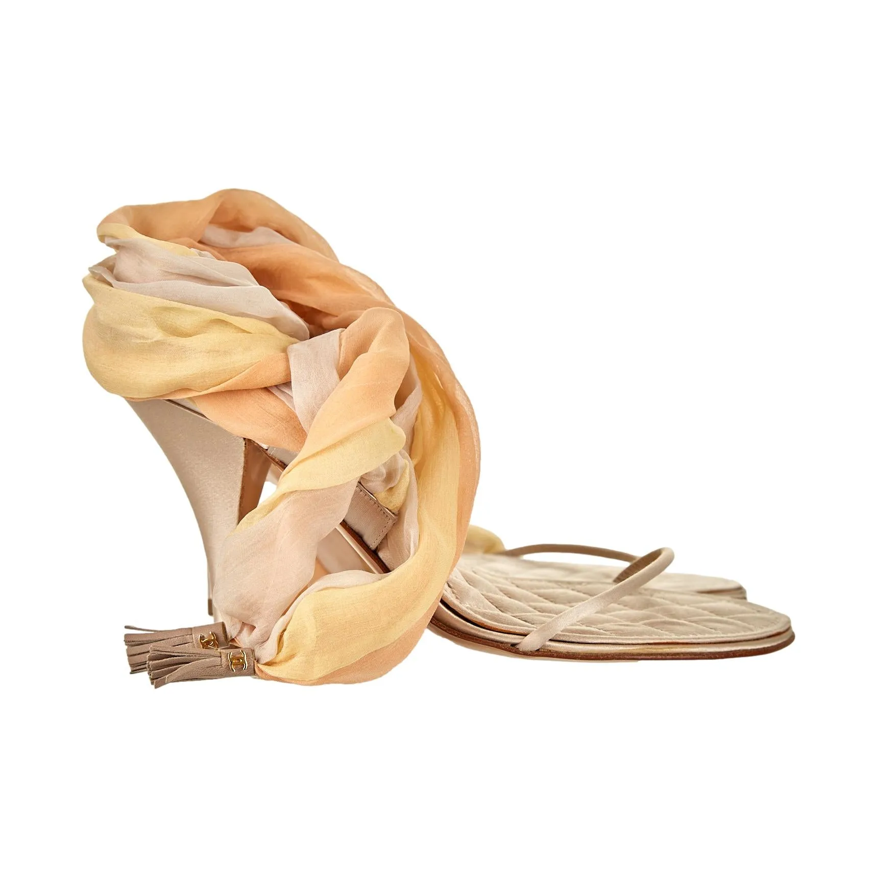 Chanel Baby Pink Quilted Wrap Heels
