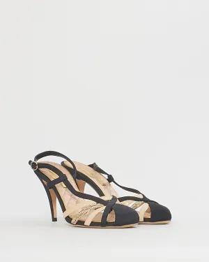 Chanel Black Snake Print Cage Sling Back Sandal - 37.5