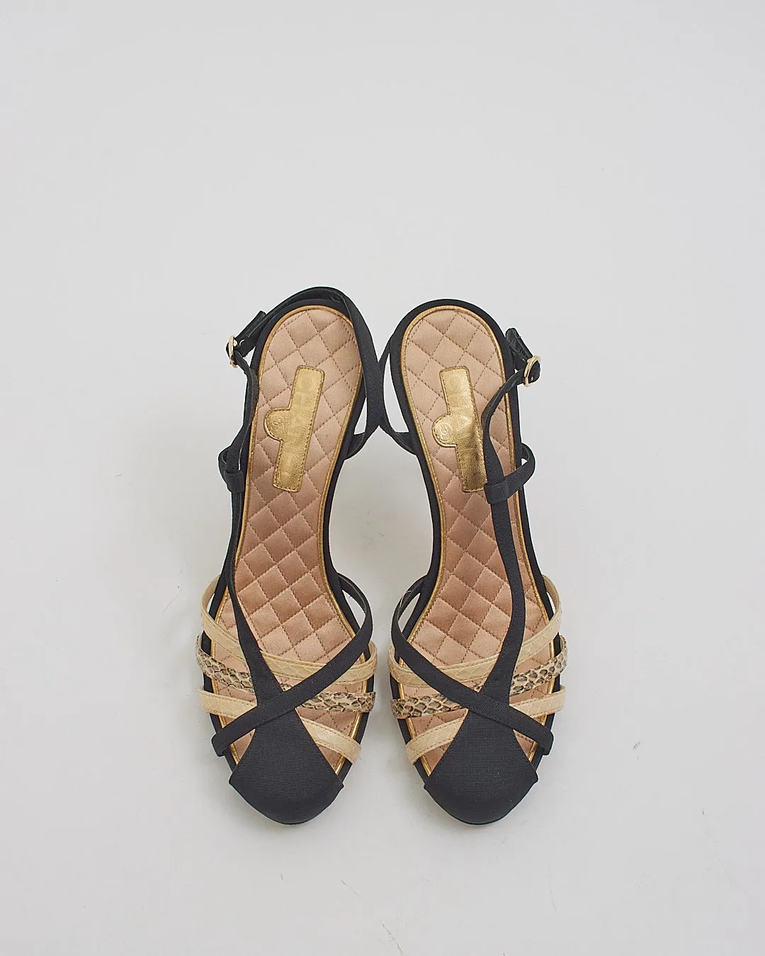 Chanel Black Snake Print Cage Sling Back Sandal - 37.5