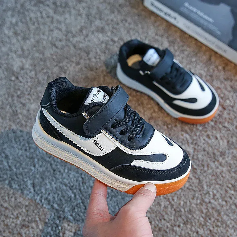 Children's Leather Upper Sneakers Middle Large Children's Casual Shoes Boys Girls Soft Sole Students Tennis Shoes