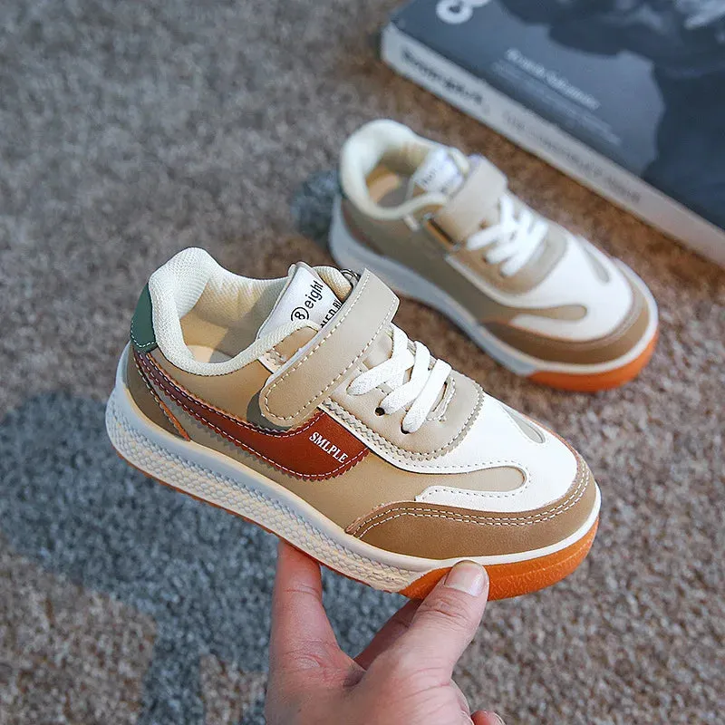 Children's Leather Upper Sneakers Middle Large Children's Casual Shoes Boys Girls Soft Sole Students Tennis Shoes