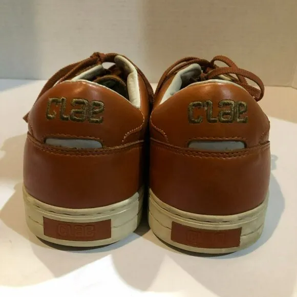 CLAE Diego Trainer Leather Lace Up Tennis Shoes Size 13 Caramel Brown Sneakers