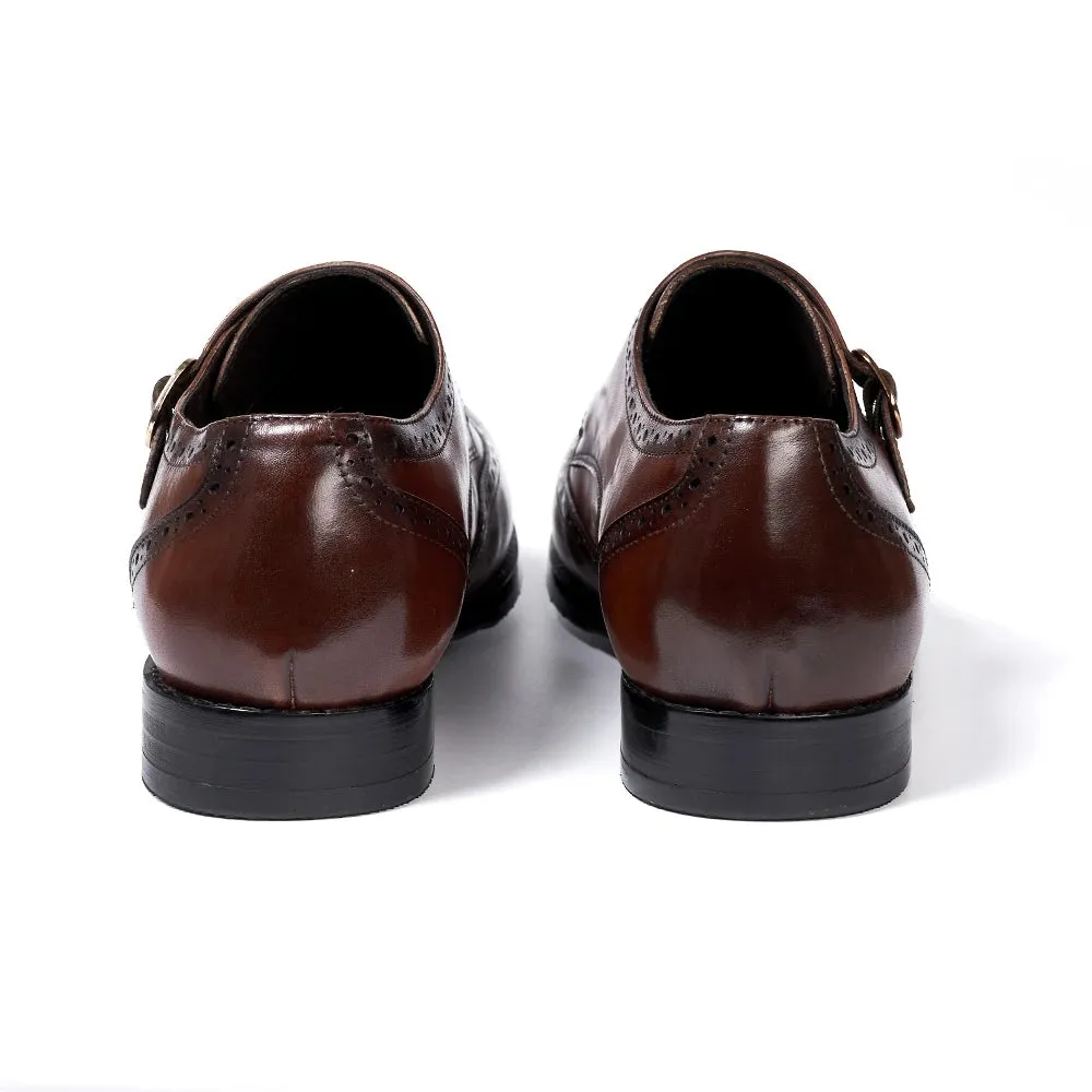 Classic Leather Men's Double Buckle Monk Strap Brogue Shoes