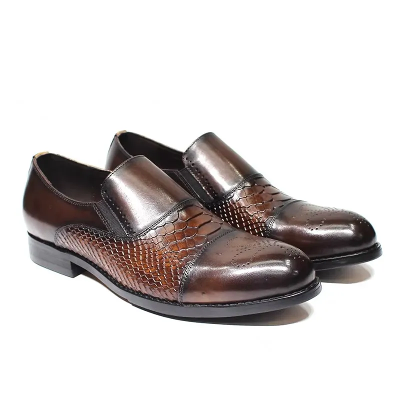 Classic Snake Print Genuine Leather Cap Toe Shoes