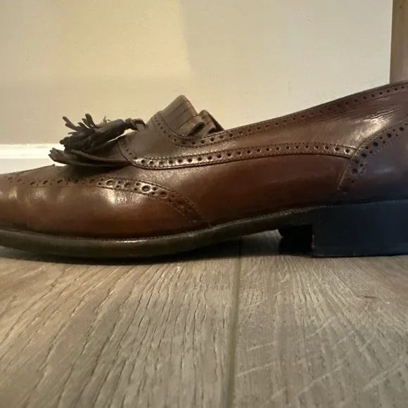 Cole‎ Haan Bragano Shoes Mens 11.5 D Brown Leather Loafer Tassel Made Italy