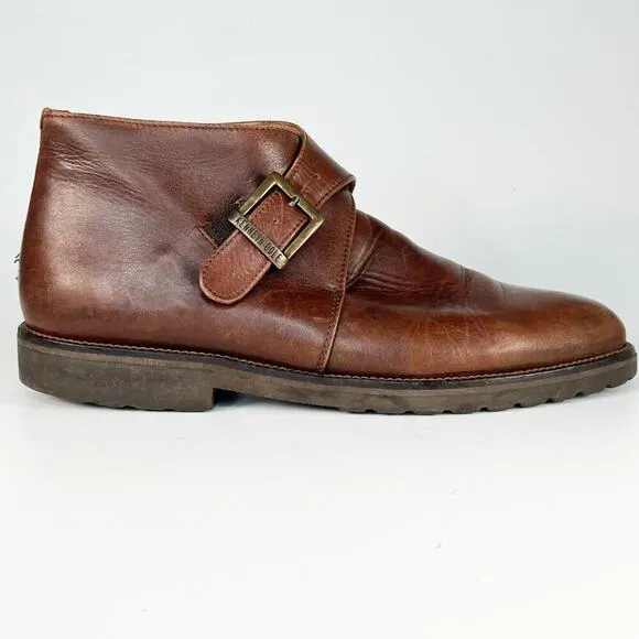 Cole Haan Brown Leather Monk Strap Ankle Boots Dress Shoes Men 10