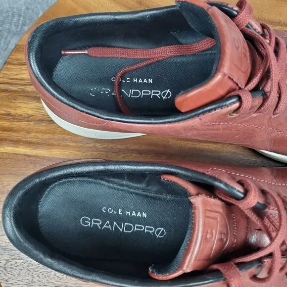 Cole Haan Grandpro Shoes Men's 11.5 M Red Brown Leather Lace Up Tennis Sneakers