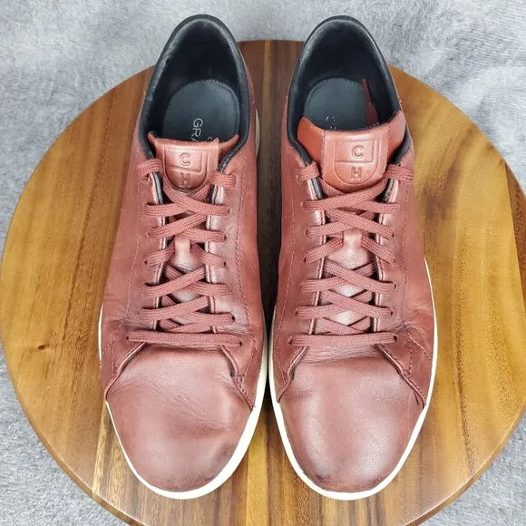 Cole Haan Grandpro Shoes Men's 11.5 M Red Brown Leather Lace Up Tennis Sneakers