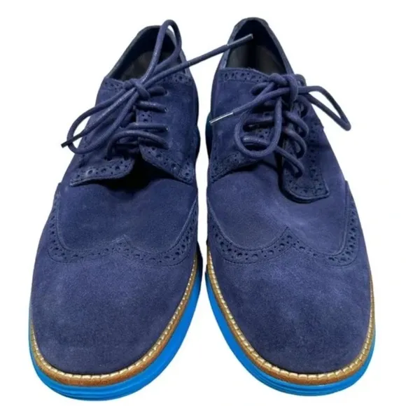 Cole Haan Lunargrand Oxford Shoes Men's 13M Blue Suede Leather Wingtip  NWOT