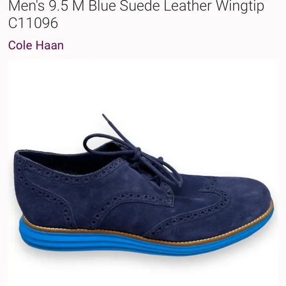 Cole Haan Lunargrand Oxford Shoes Men's 13M Blue Suede Leather Wingtip  NWOT
