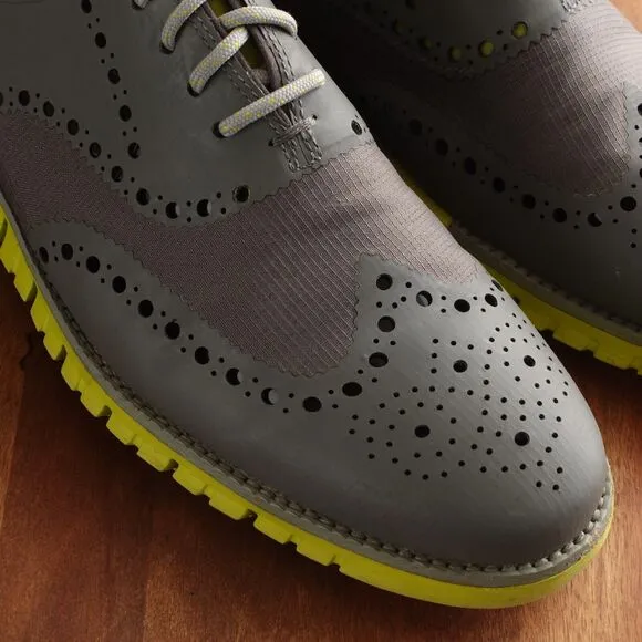 Cole Haan Oxfords Mens Size 9W Gray Neon Leather Lace Up Zerogrand Shoes C14011