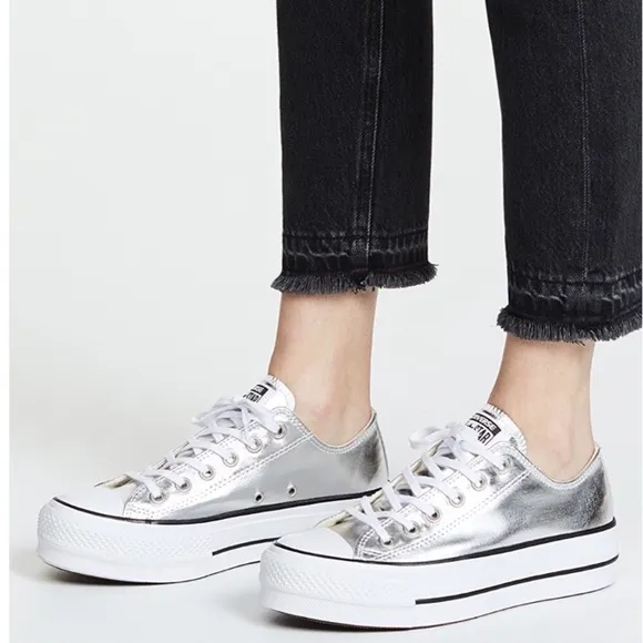 converse gunmetal silver tennis shoes 12