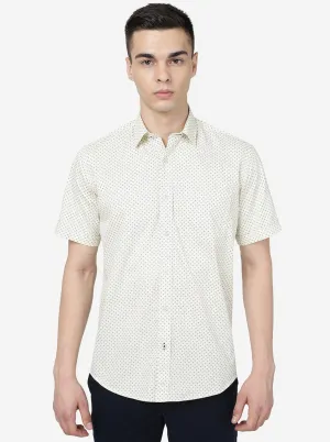 Cream Printed Slim Fit Semi Casual Shirt | JadeBlue